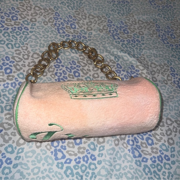 Vintage Rare Green Pink Juicy Couture Barrel Bag Purse Satchel - Terry Cloth - Picture 7 of 10